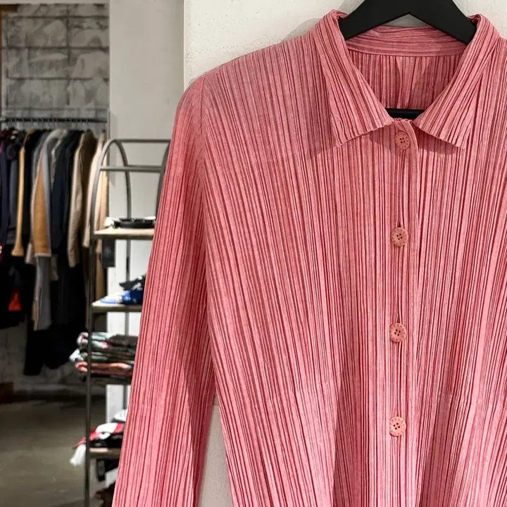 [BUNJANG] Pleats Please Pink Basic Long Sleeve Shirt / 플리츠 플리즈 핑크 베이직 롱슬리브 셔츠