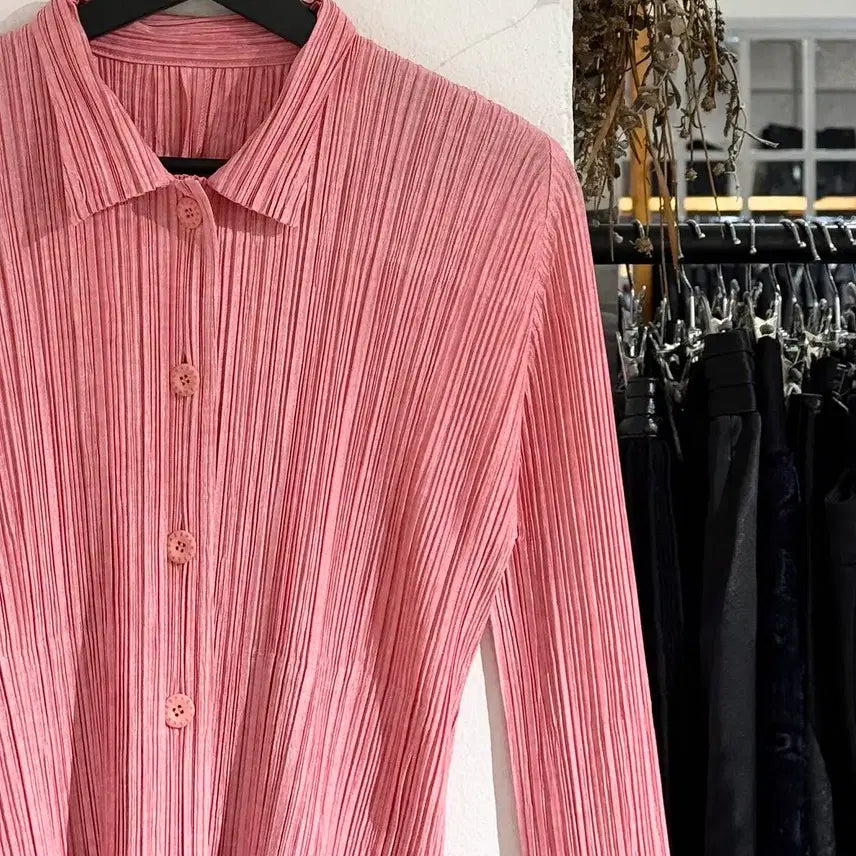 [BUNJANG] Pleats Please Pink Basic Long Sleeve Shirt / 플리츠 플리즈 핑크 베이직 롱슬리브 셔츠