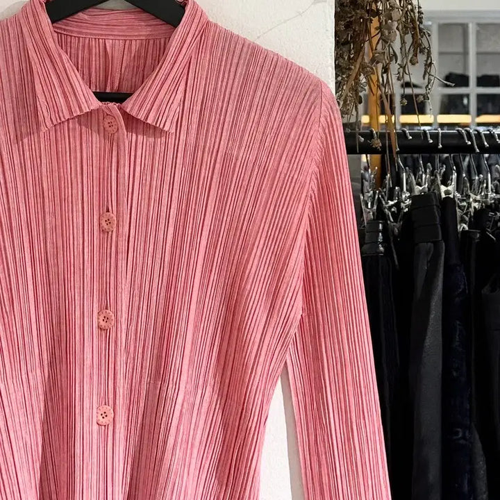 [BUNJANG] Pleats Please Pink Basic Long Sleeve Shirt / 플리츠 플리즈 핑크 베이직 롱슬리브 셔츠