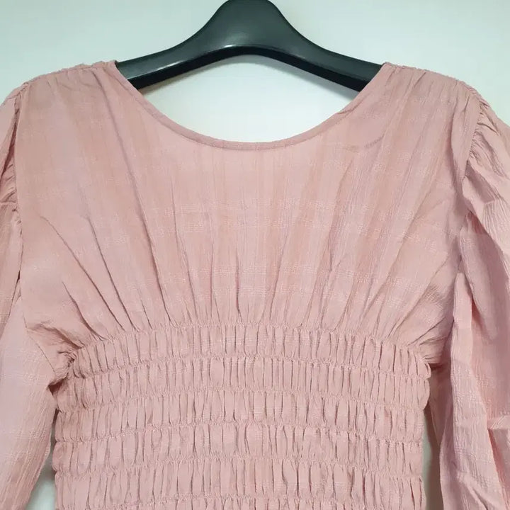[BUNJANG] Pink Shirring Puff Short-Sleeve Long Dress / 핑크 셔링 퍼프 반팔 롱 원피스