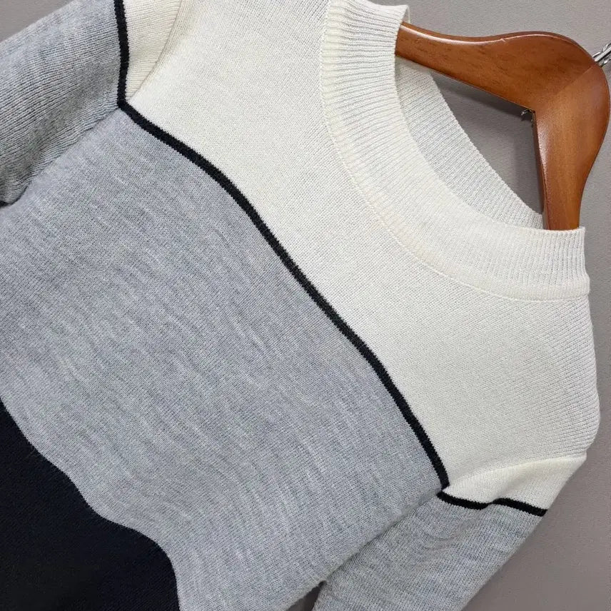 [BUNJANG] Striped Short Sleeve Knit Top / 단가라 반팔 니트