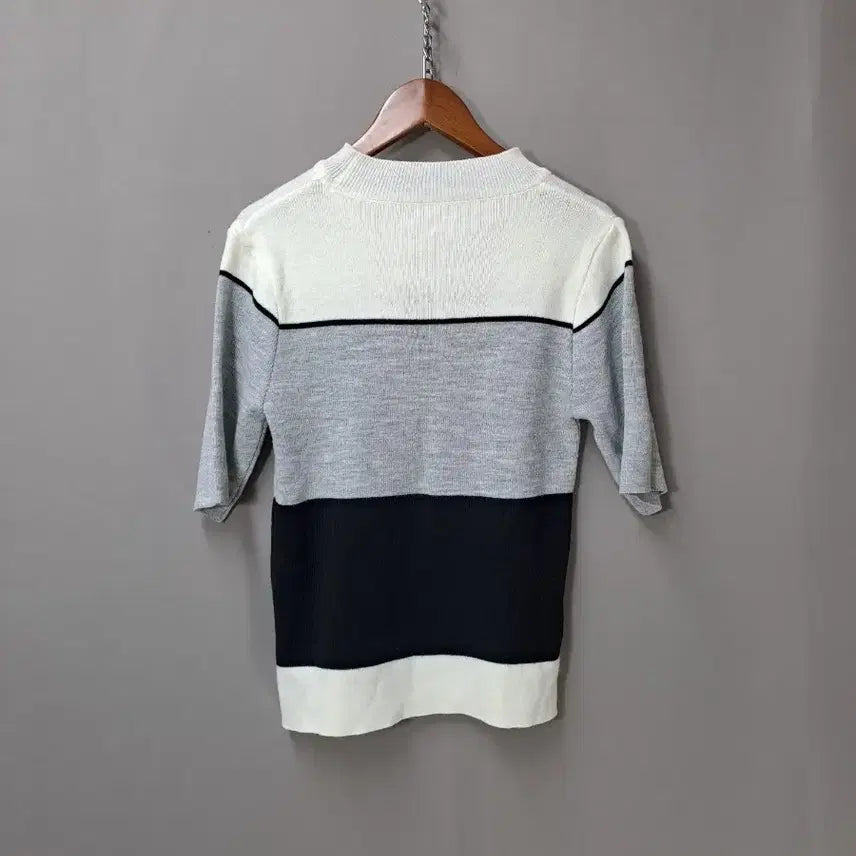 [BUNJANG] Striped Short Sleeve Knit Top / 단가라 반팔 니트