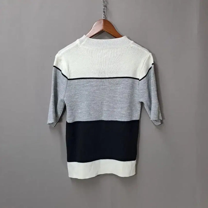 [BUNJANG] Striped Short Sleeve Knit Top / 단가라 반팔 니트