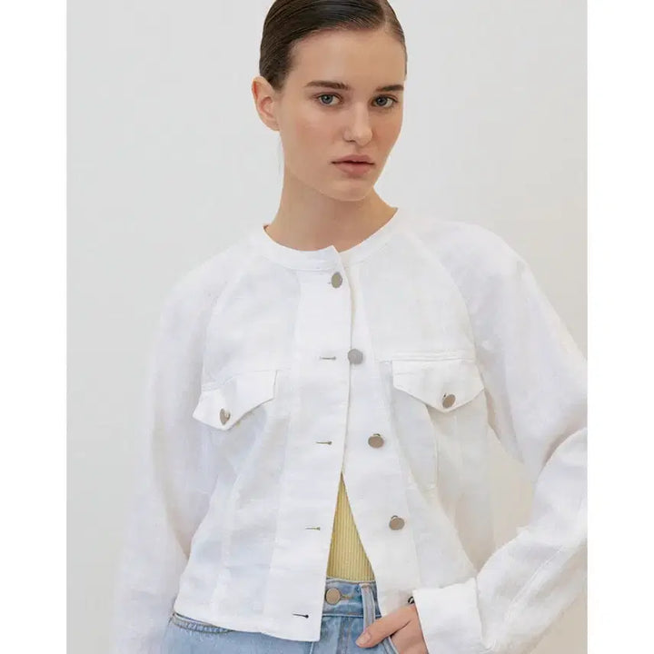[BUNJANG] Linen Twill Lined Jacket (White) / 린넨 트윌 라인 자켓(화이트)