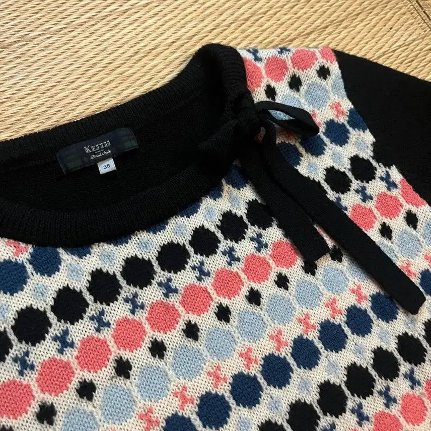 [BUNJANG] Japanese Vintage Polka Dot Short Sleeve Knit / 일본 빈티지 땡땡이 반팔 니트