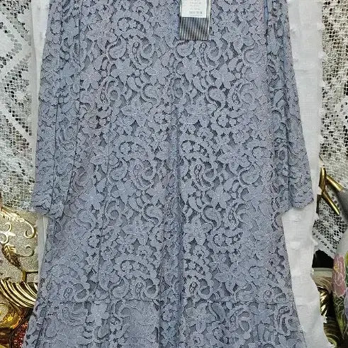 [BUNJANG] Renoma Lace Long Dress Grey / 레노마레이스 롱 원피스 그레이