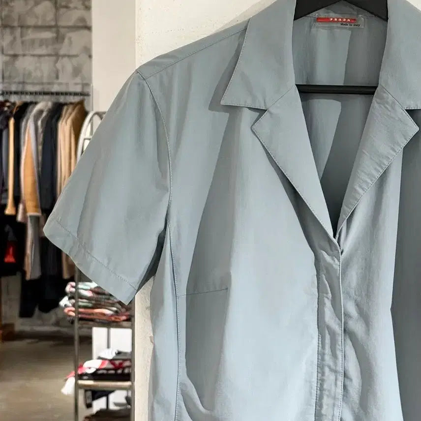 [BUNJANG] Prada Sport Blue Nylon Half Shirt Jacket L / 프라다 스포츠 블루 나일론 하프 셔츠 자켓
