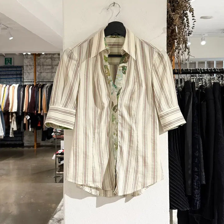 [BUNJANG] Dolce &amp; Gabbana Ivory Stripe Half Sleeve Shirt / 돌체 앤 가바나 아이보리 스트라이프 하프 셔츠