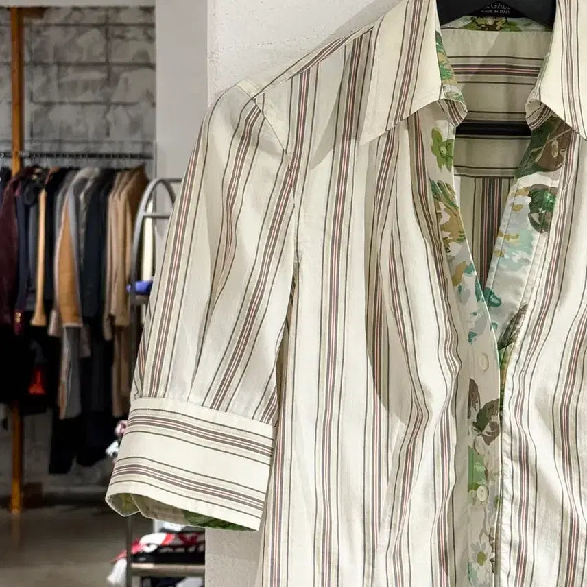 [BUNJANG] Dolce &amp; Gabbana Ivory Stripe Half Sleeve Shirt / 돌체 앤 가바나 아이보리 스트라이프 하프 셔츠