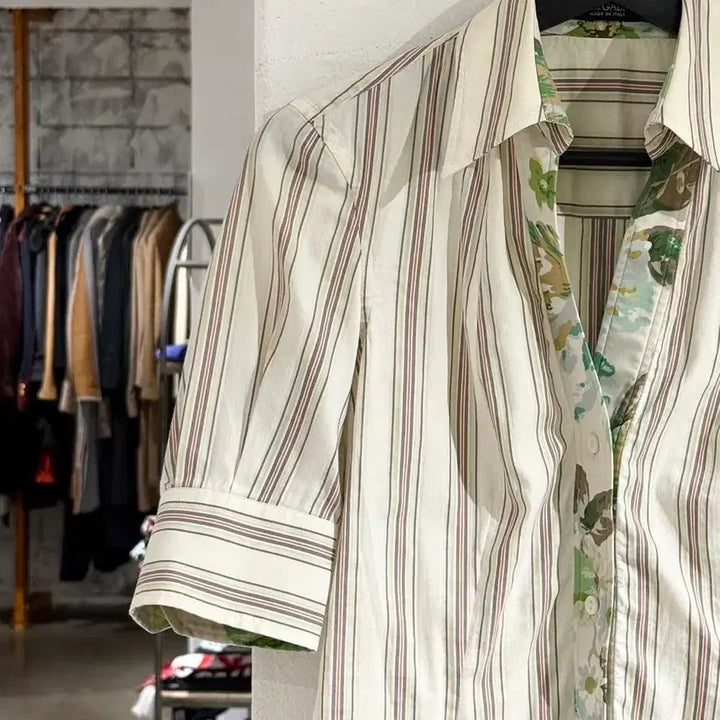 [BUNJANG] Dolce &amp; Gabbana Ivory Stripe Half Sleeve Shirt / 돌체 앤 가바나 아이보리 스트라이프 하프 셔츠