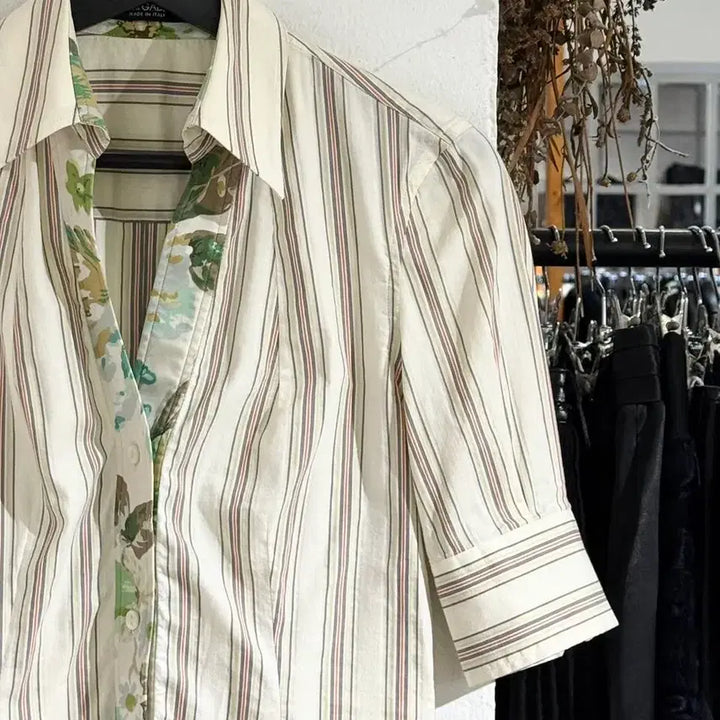 [BUNJANG] Dolce &amp; Gabbana Ivory Stripe Half Sleeve Shirt / 돌체 앤 가바나 아이보리 스트라이프 하프 셔츠