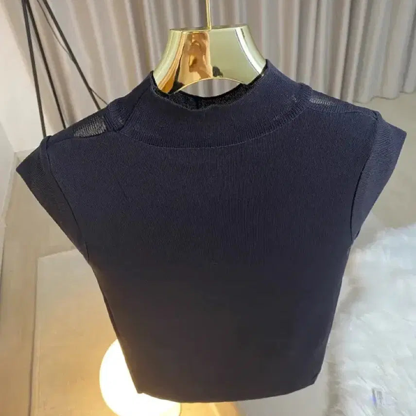 [BUNJANG] Imported Knit Sheer Cap Sleeve Half Neck T-Shirt Charcoal / 수입의류 반목 시스루 캡소매 니트 반팔 티 차콜