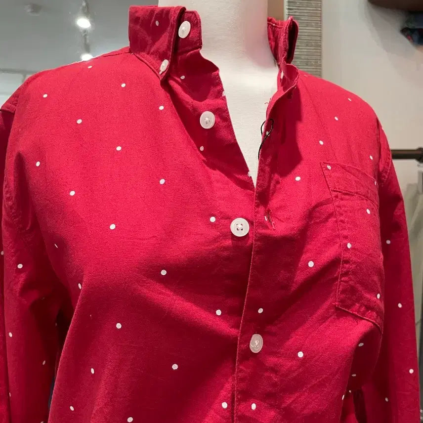 [BUNJANG] Red Polka Dot Long-Sleeve Shirt / 레드 도트무늬 남방