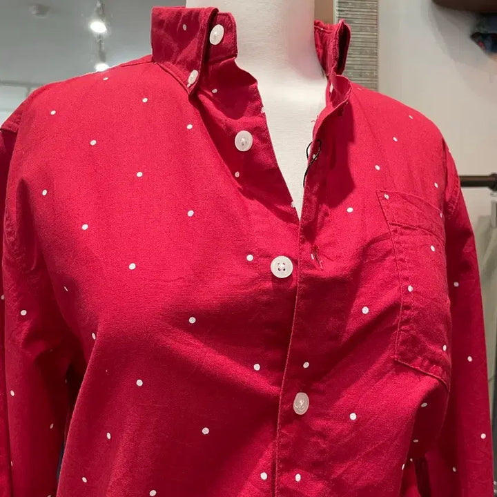[BUNJANG] Red Polka Dot Long-Sleeve Shirt / 레드 도트무늬 남방