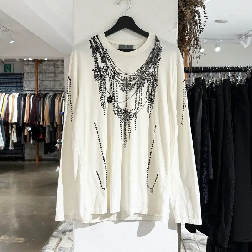 [BUNJANG] Alexander McQueen Ivory Chain Print Long Sleeve Shirt / 알렉산더 맥퀸 아이보리 체인 프린트 롱 슬리브