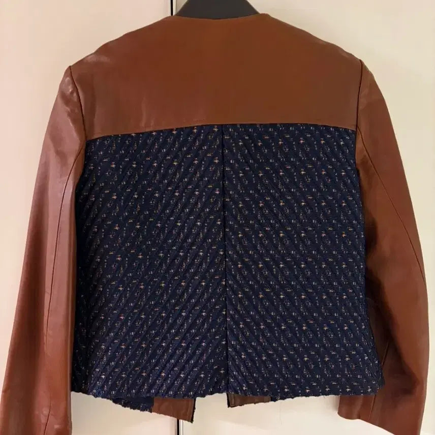 [BUNJANG] Theory Leather Color Block Tweed Jacket / Theory 띠어리 가죽 배색 트위드 자켓