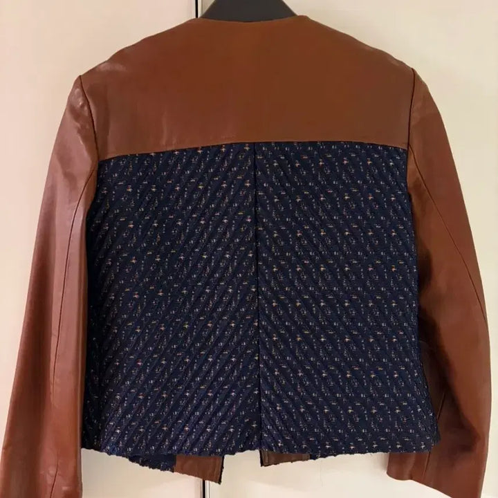 [BUNJANG] Theory Leather Color Block Tweed Jacket / Theory 띠어리 가죽 배색 트위드 자켓