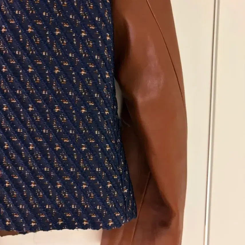 [BUNJANG] Theory Leather Color Block Tweed Jacket / Theory 띠어리 가죽 배색 트위드 자켓
