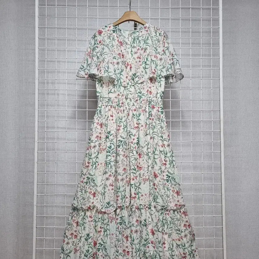 [BUNJANG] Satin Flower Chiffon Dress / 샤틴 플라워 쉬폰원피스