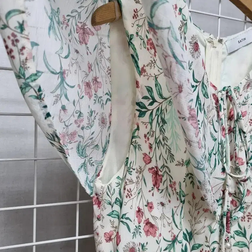 [BUNJANG] Satin Flower Chiffon Dress / 샤틴 플라워 쉬폰원피스