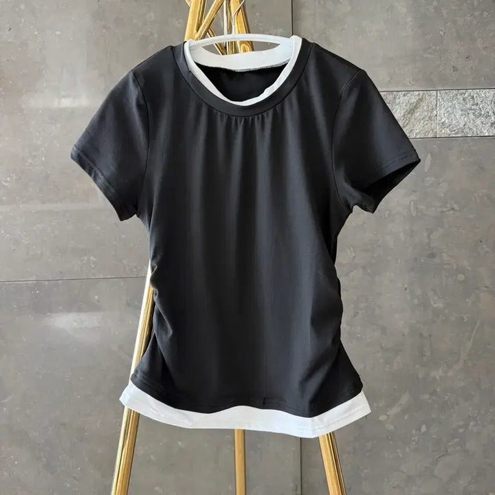 [BUNJANG] Layered Short Sleeve Shirring T-Shirt / [새상품] 레이어드 반팔 셔링티