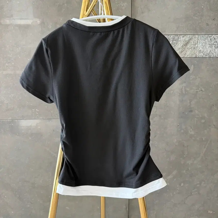 [BUNJANG] Layered Short Sleeve Shirring T-Shirt / [새상품] 레이어드 반팔 셔링티
