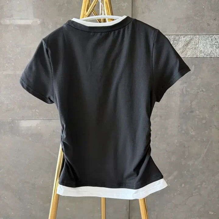 [BUNJANG] Layered Short Sleeve Shirring T-Shirt / [새상품] 레이어드 반팔 셔링티