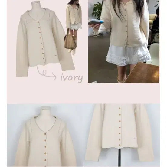 [BUNJANG] Spring Comma Woodbury Collar Wool Knit Cardigan Ivory / 스프링콤마 우드버리 카라 울 니트 가디건 아이보리