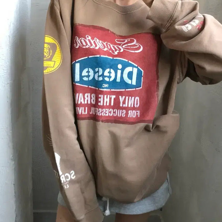 [BUNJANG] Diesel Brown Graphic Sweatshirt L / Diesel 디젤 브라운 그래픽 맨투맨