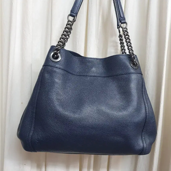 [BUNJANG] Coach Leather Chain Shoulder Bag Navy / 코치 레더 체인 숄더백 네이비