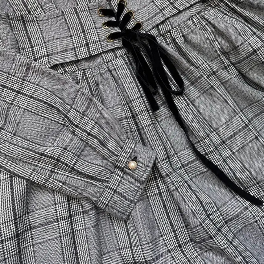[BUNJANG] Ank Rouge Check Pattern Lace Collar Dress / 일브) 앙크루즈 체크 패턴 그레이 레이스 카라 원피스
