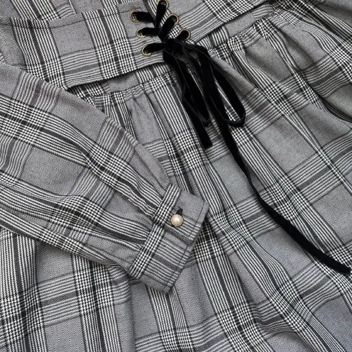 [BUNJANG] Ank Rouge Check Pattern Lace Collar Dress / 일브) 앙크루즈 체크 패턴 그레이 레이스 카라 원피스
