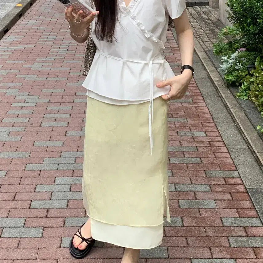 [BUNJANG] REERS Crease Layer Skirt Lemon S / [새상품] 리어스 크리즈 레이어 스커트(레몬 S)