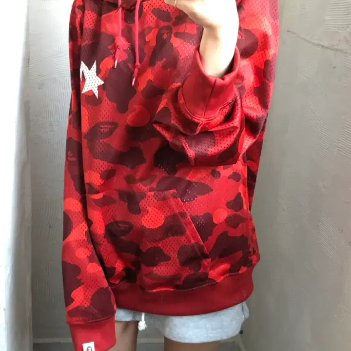 [BUNJANG] Bape Red Camo Mesh Hoodie / Bape 베이프 레드 카모 메쉬 후드티