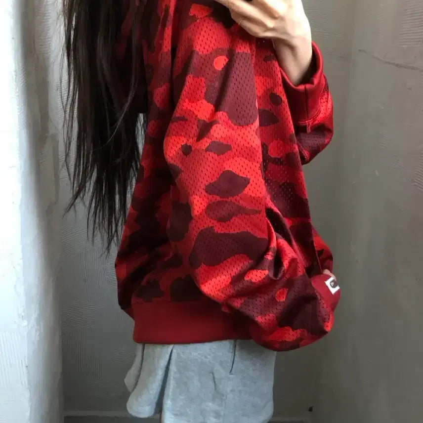 [BUNJANG] Bape Red Camo Mesh Hoodie / Bape 베이프 레드 카모 메쉬 후드티