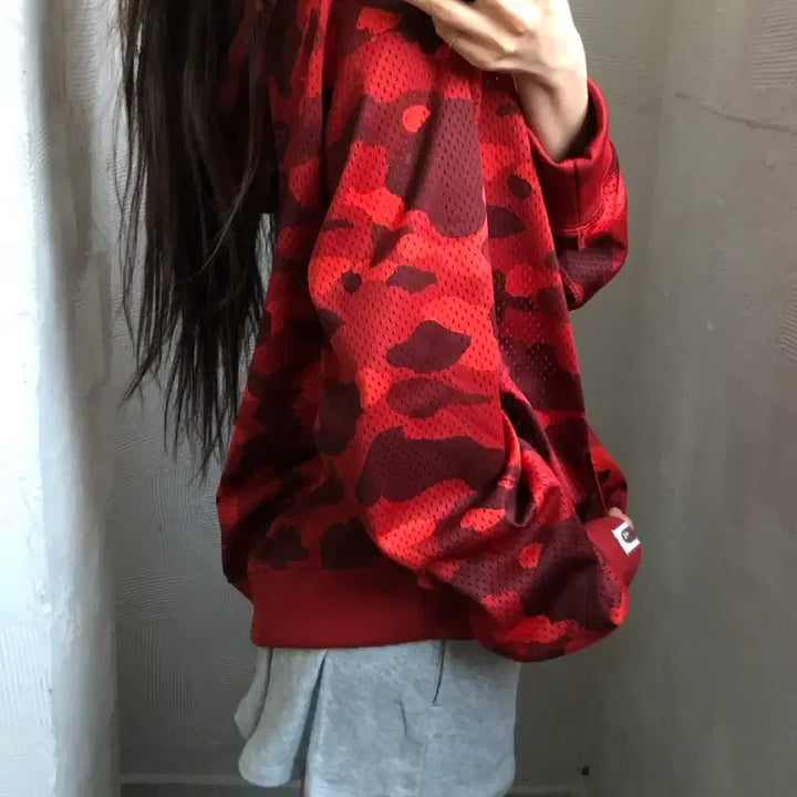 [BUNJANG] Bape Red Camo Mesh Hoodie / Bape 베이프 레드 카모 메쉬 후드티