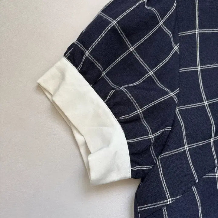 [BUNJANG] Ank Rouge Navy Check Puff Sleeve Mini Dress / 일브) 앙크루즈 체크 패턴 네이비 퍼프 반팔 원피스