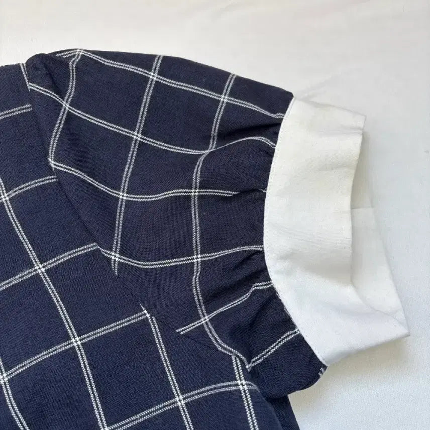 [BUNJANG] Ank Rouge Navy Check Puff Sleeve Mini Dress / 일브) 앙크루즈 체크 패턴 네이비 퍼프 반팔 원피스