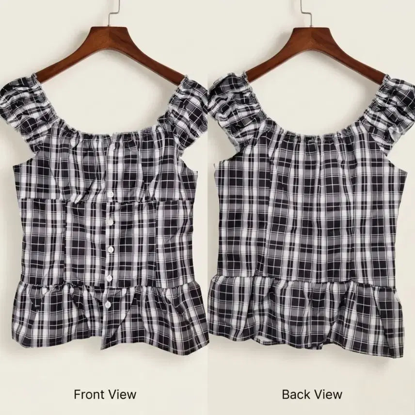 [BUNJANG] Unique Check Peplum Blouse (S-M) / 신상 유니크 체크 페플럼 블라우스 (S~M)