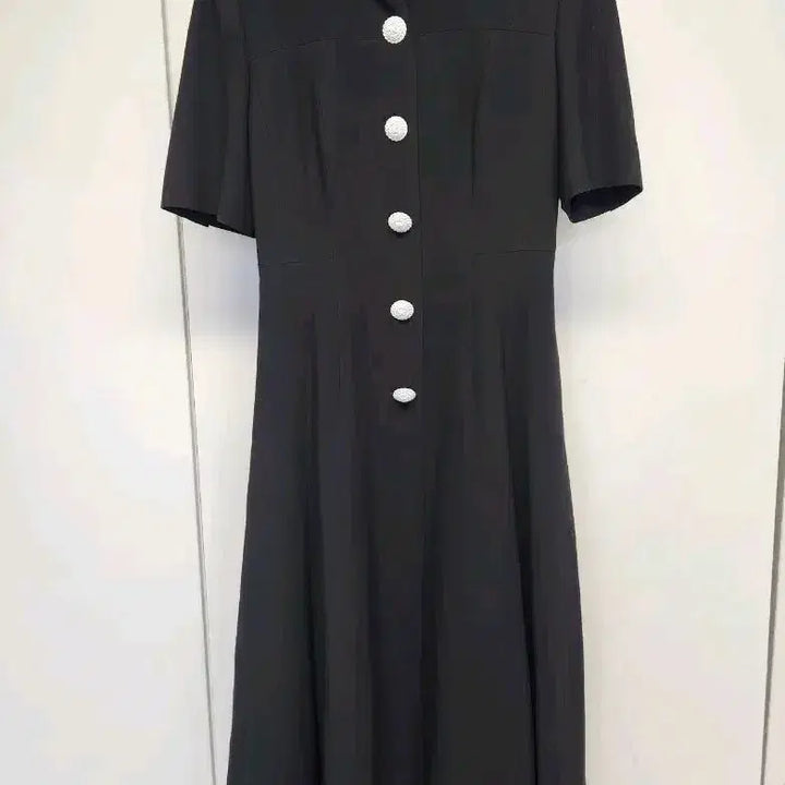 [BUNJANG] Misha Black Button Short Sleeve Long Dress / 미샤 블랙 버튼 반팔 원피스