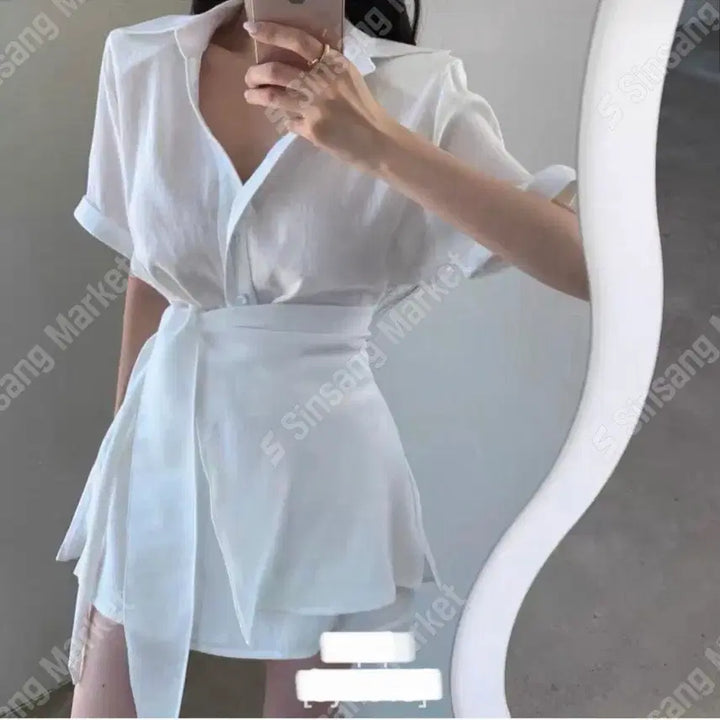 [BUNJANG] Wrap Shirt and Shorts Set / 랩셔츠 반바지 세트 (새상품)