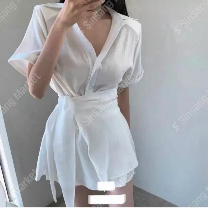 [BUNJANG] Wrap Shirt and Shorts Set / 랩셔츠 반바지 세트 (새상품)