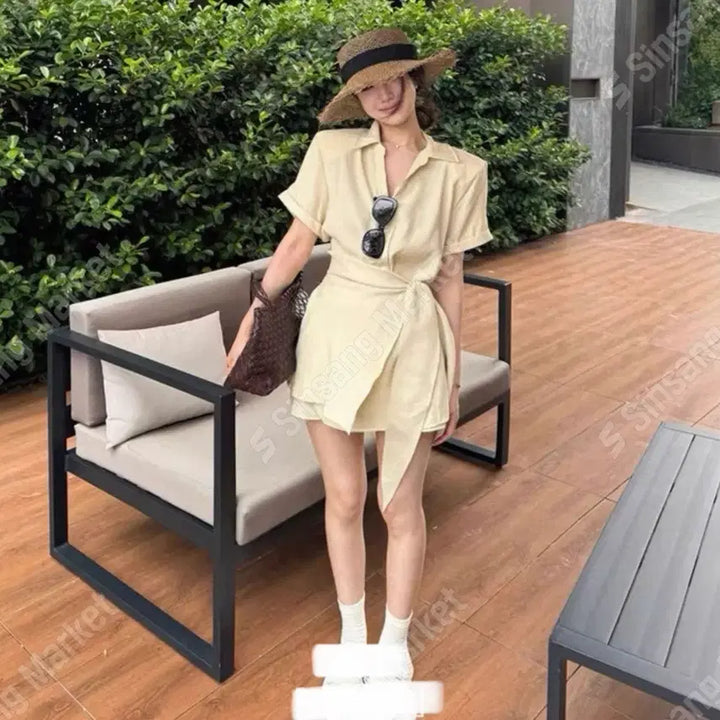 [BUNJANG] Wrap Shirt and Shorts Set / 랩셔츠 반바지 세트 (새상품)