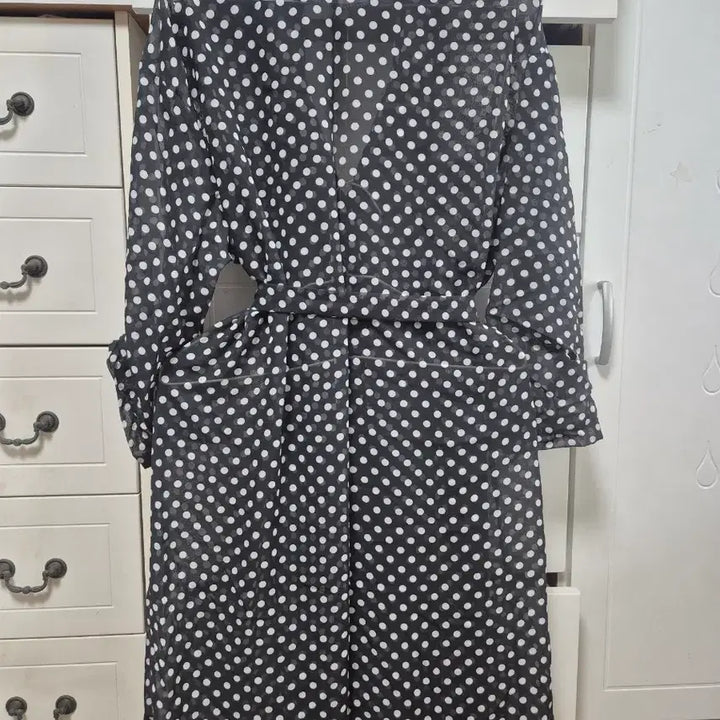 [BUNJANG] Black Dot Long Dress Coat / 블랙 도트 롱 원피스 코트형