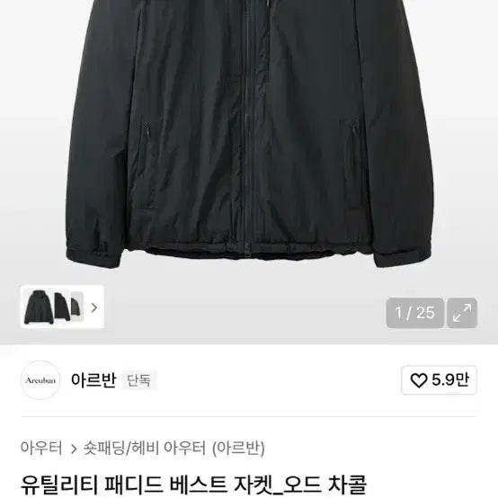 [BUNJANG] ARVAN Utility Padded Vest Jacket Charcoal / 아르반 유틸리티 패디드 베스트 자켓_차콜