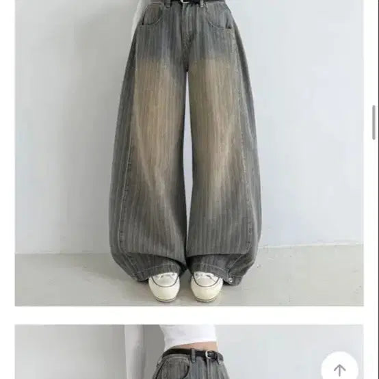 [BUNJANG] A-bly Pinched Vertical Stripe Wide Denim Pants / 에이블리 핀턱 세로 스트라이프 와이드 데님 팬츠