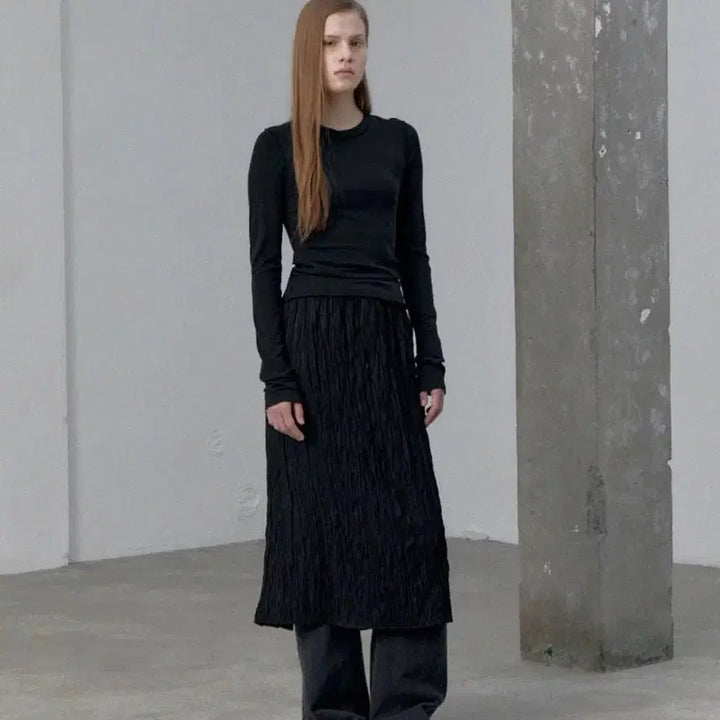 [BUNJANG] Wrinkle Layered Skirt (Black) / 링클 레이어드 스커트(블랙)