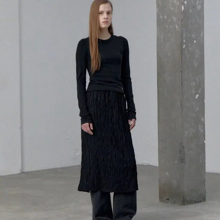 [BUNJANG] Wrinkle Layered Skirt (Black) / 링클 레이어드 스커트(블랙)