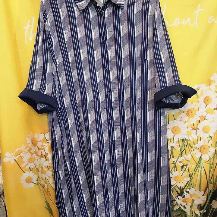 [BUNJANG] PAT Striped Rayon In-gyeon Shirt Dress / PAT 스트라이프 레이온인견셔츠 원피스 100L