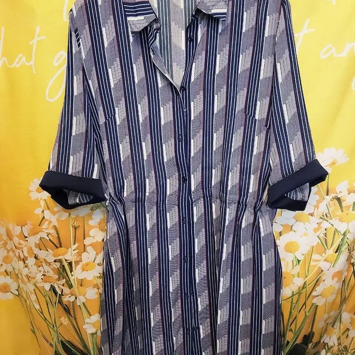 [BUNJANG] PAT Striped Rayon In-gyeon Shirt Dress / PAT 스트라이프 레이온인견셔츠 원피스 100L